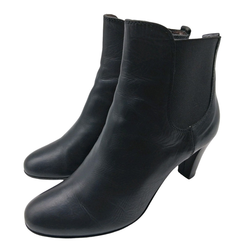 AGL Boots Womens Size 10 41 Black Leather Ankle Zip Chelsea Cone Heel Italy